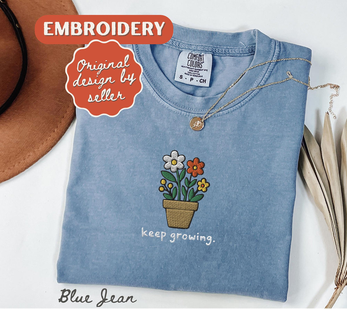 Embroidered Comfort Colors® Keep Growing T-Shirt Motivational Teacher Positive Sped Mental Health Counselor Appreciation Gift