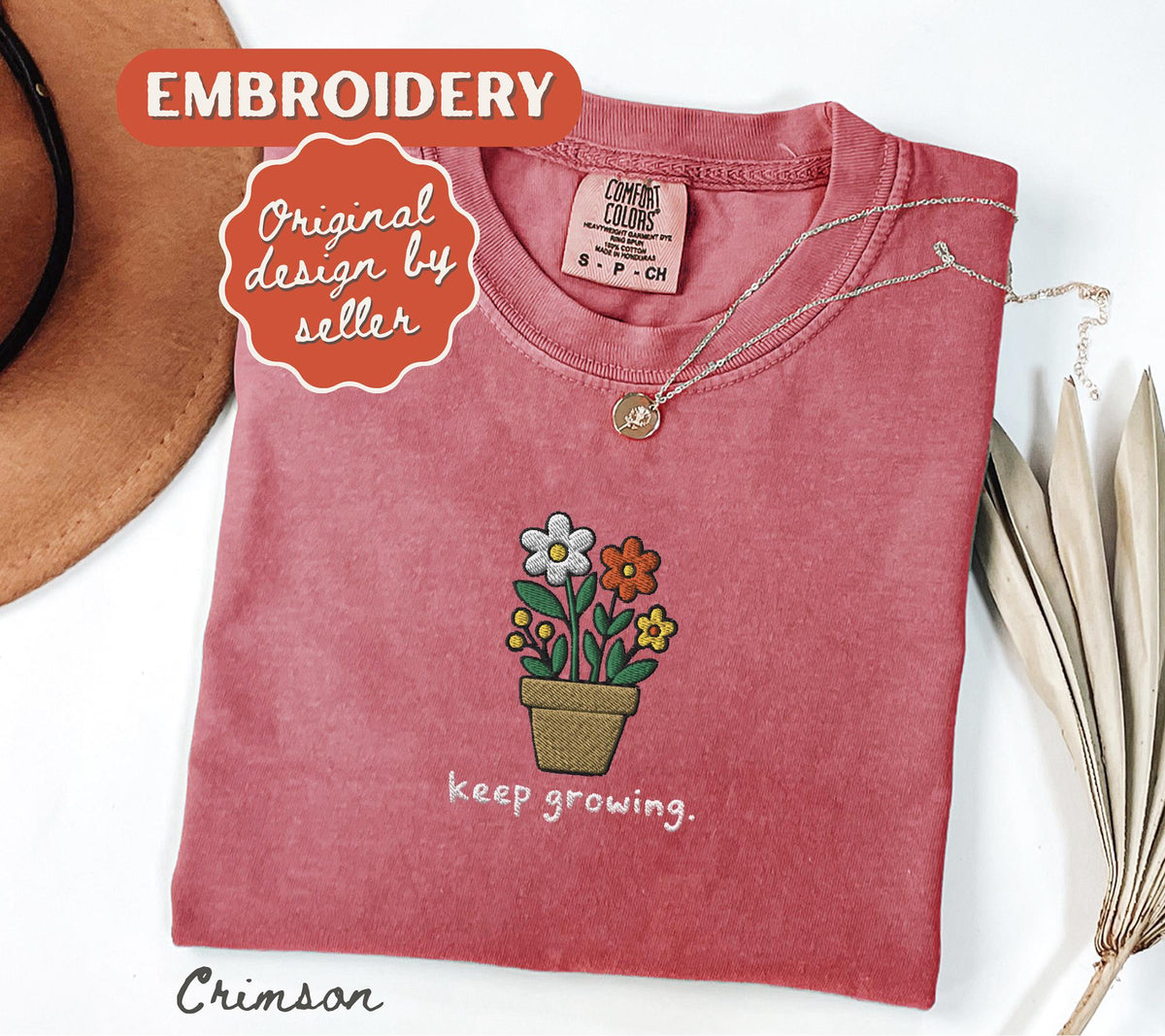 Embroidered Comfort Colors® Keep Growing T-Shirt Motivational Teacher Positive Sped Mental Health Counselor Appreciation Gift