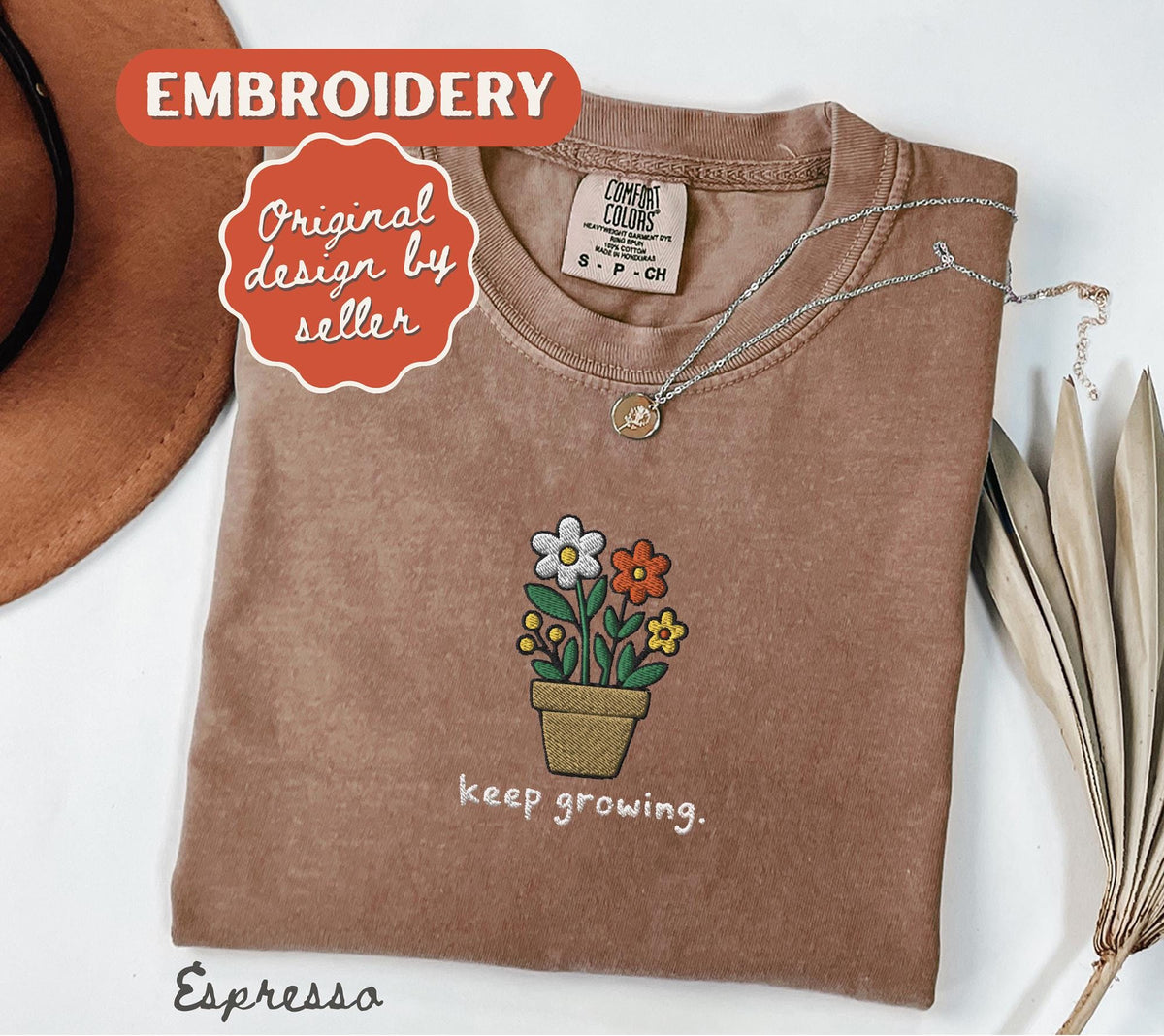 Embroidered Comfort Colors® Keep Growing T-Shirt Motivational Teacher Positive Sped Mental Health Counselor Appreciation Gift