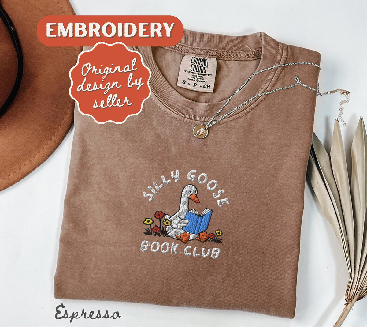 Embroidered Silly Goose Book Club Shirt, Comfort Colors Tee, Reader Gift