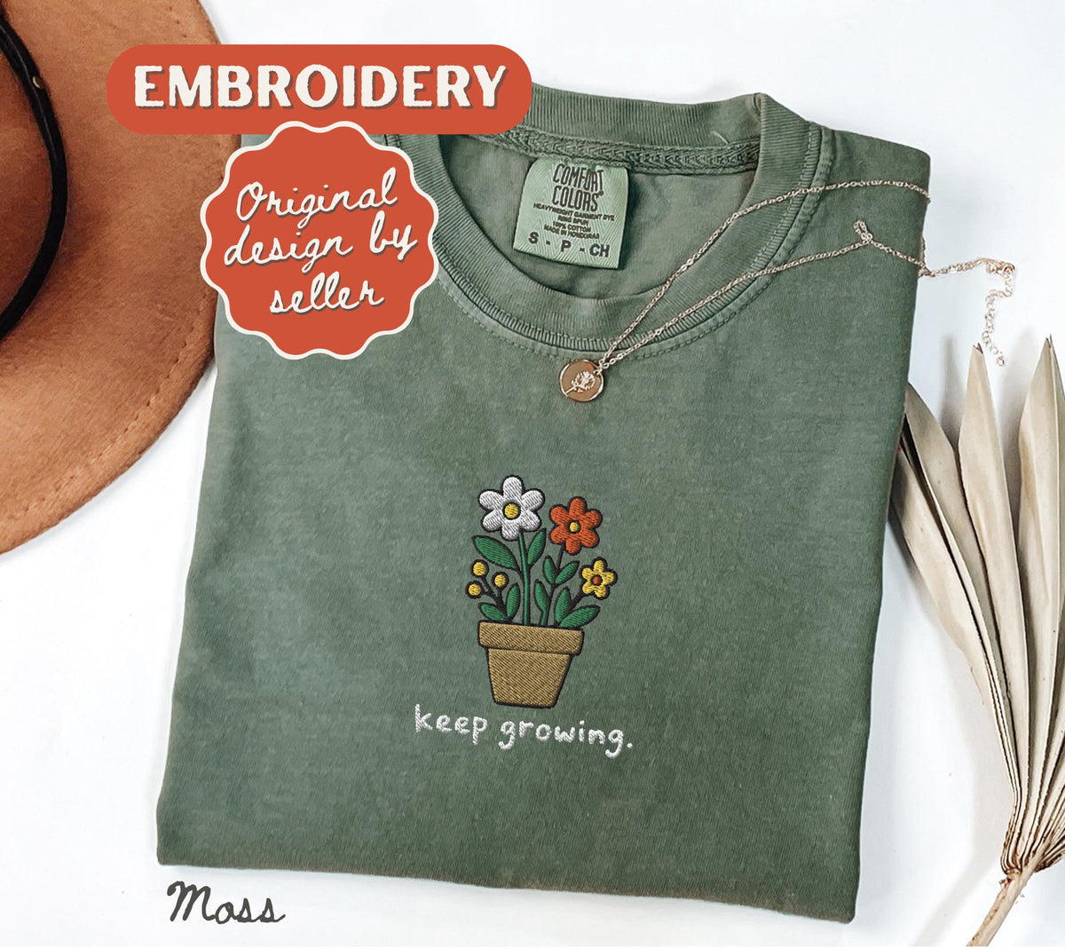 Embroidered Comfort Colors® Keep Growing T-Shirt Motivational Teacher Positive Sped Mental Health Counselor Appreciation Gift