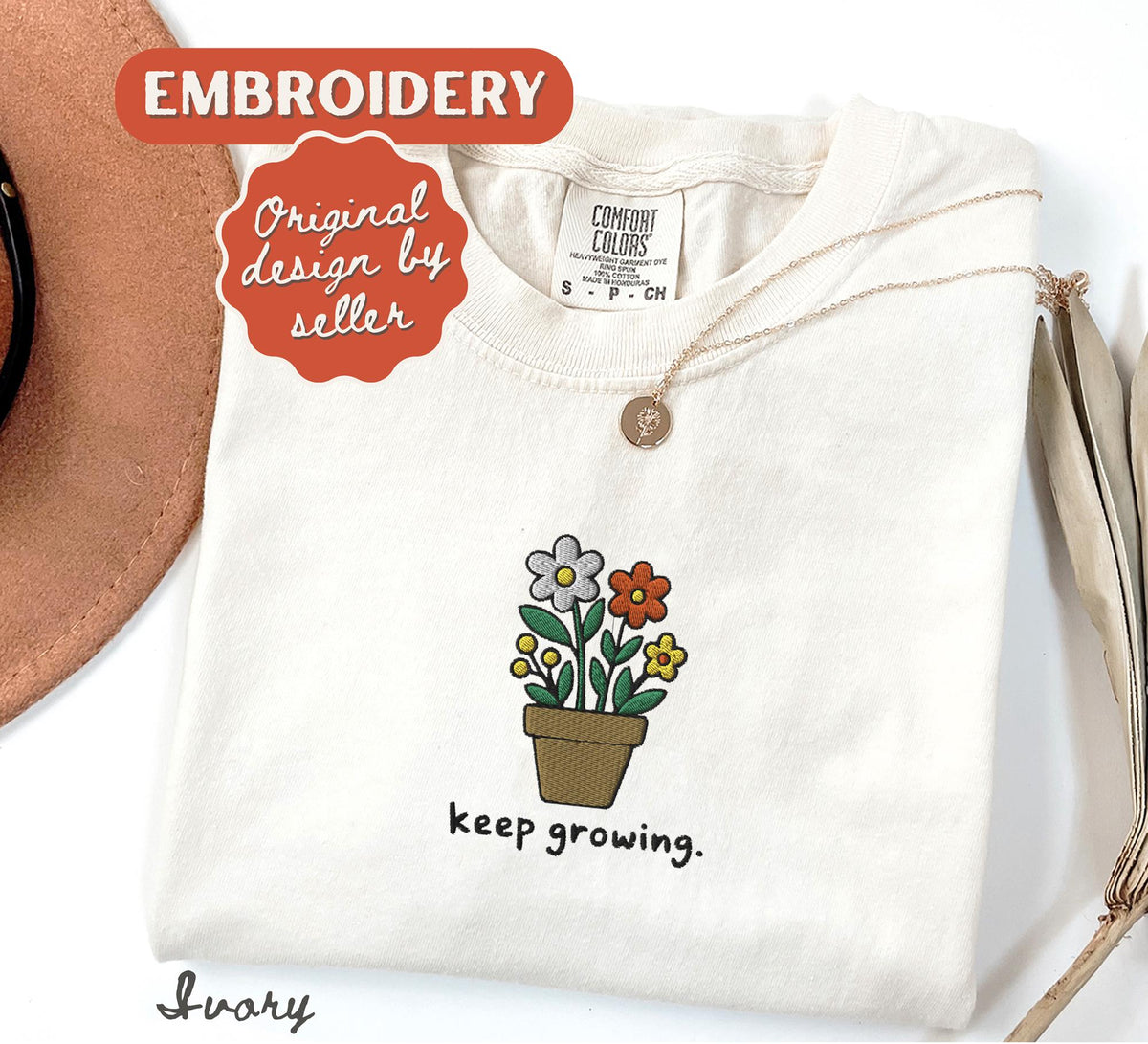 Embroidered Comfort Colors® Keep Growing T-Shirt Motivational Teacher Positive Sped Mental Health Counselor Appreciation Gift
