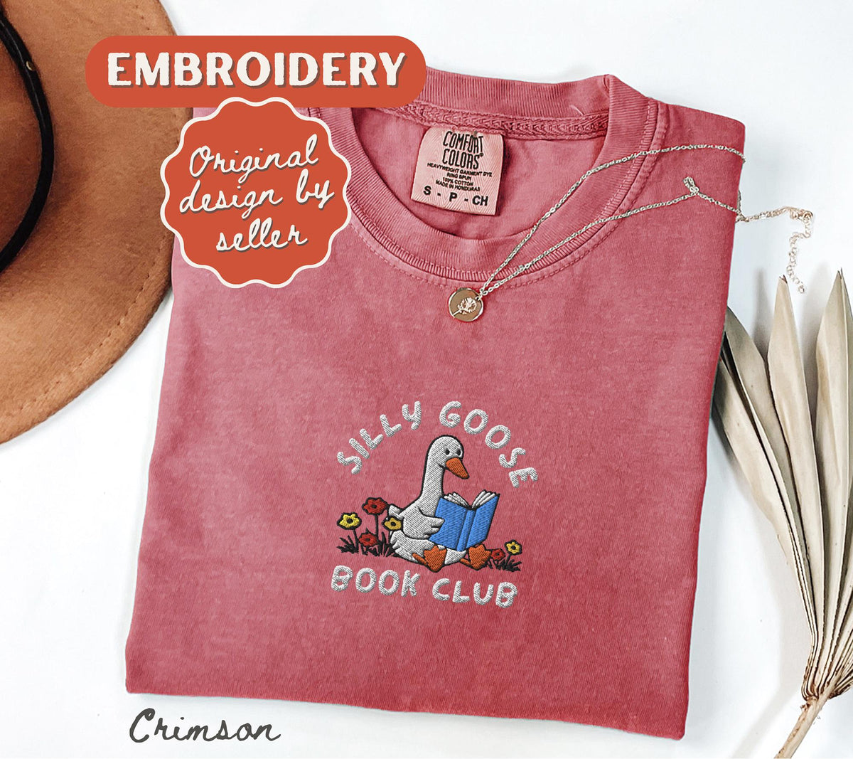Embroidered Silly Goose Book Club Shirt, Comfort Colors Tee, Reader Gift