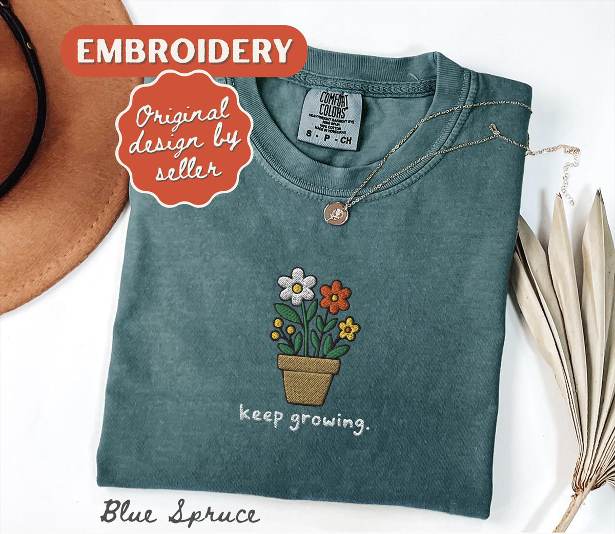 Embroidered Comfort Colors® Keep Growing T-Shirt Motivational Teacher Positive Sped Mental Health Counselor Appreciation Gift
